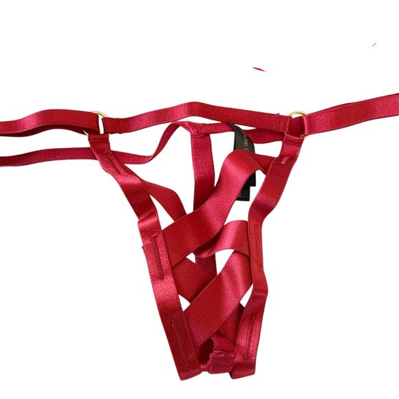 House of Desire Premium Devon Mesh Bra & Panty Set Red Crisscross Medium NEW - Picture 4 of 15